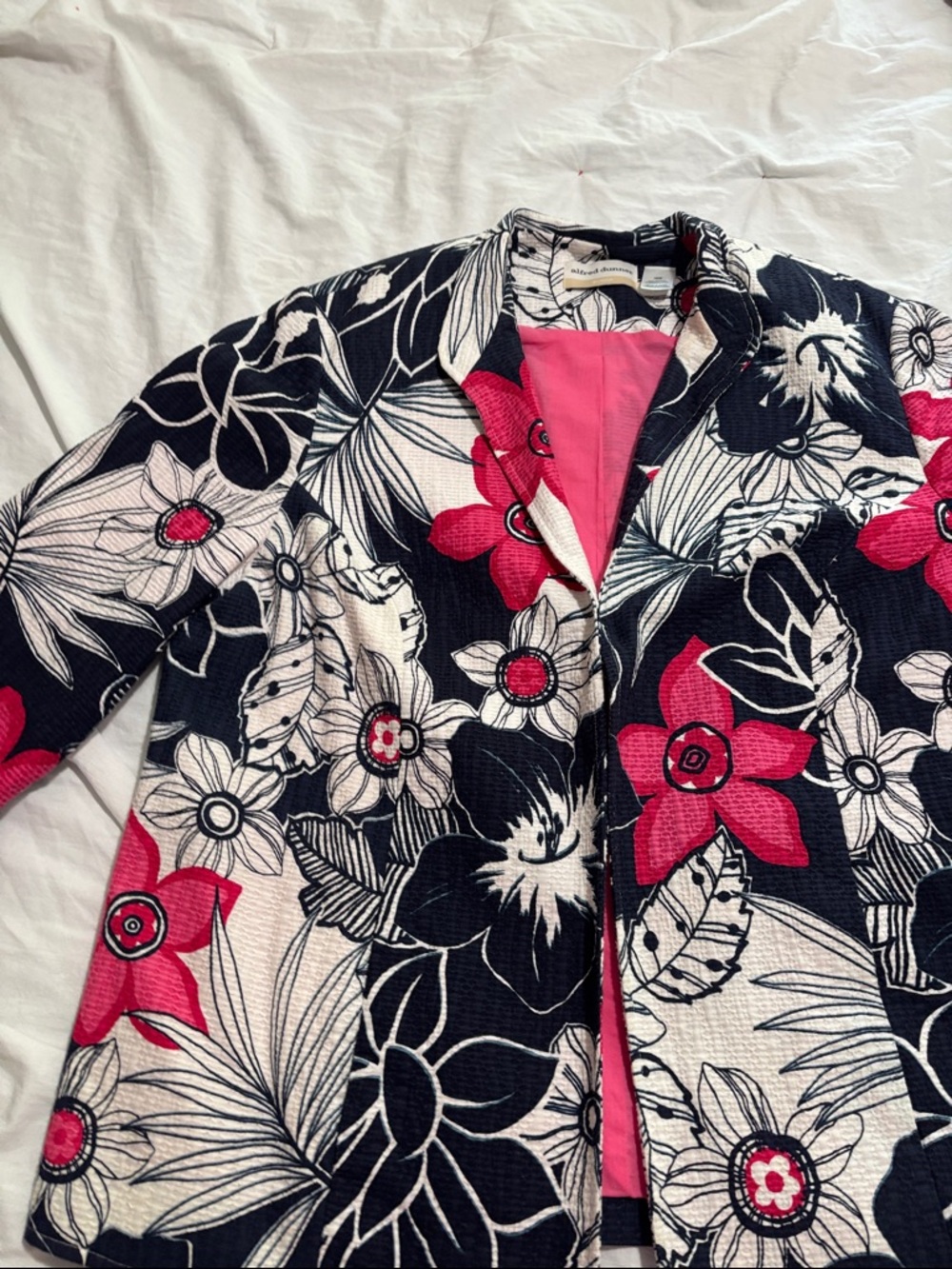 Alfred Dunner Pink, Navy & White Floral Quilted Blazer